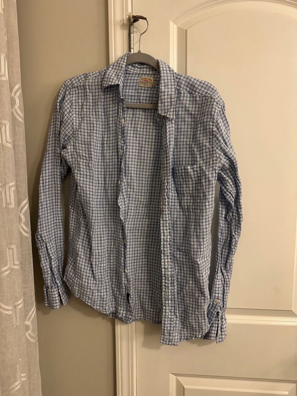 Faherty Light Blue & White Checked Cotton Button-Down Shirt